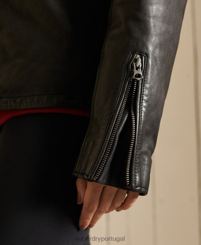 jaqueta de couro oversized moto biker mulheres preto roupas Superdry 2208H5605