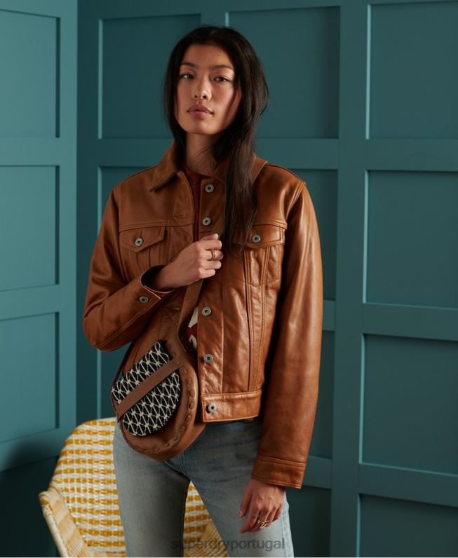 jaqueta de couro seco edição limitada mulheres bronzeado roupas Superdry 2208H3757