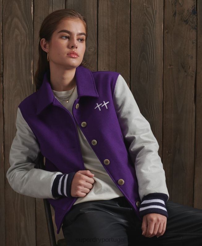 jaqueta de couro seco edição limitada mulheres roxo roupas Superdry 2208H5664