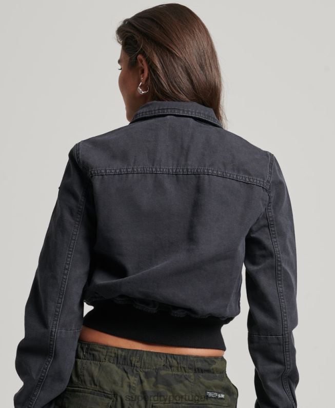 jaqueta de lona de clube indie mulheres preto roupas Superdry 2208H3733
