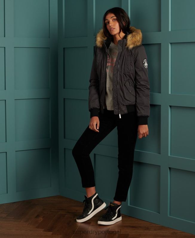jaqueta de microfibra mulheres preto roupas Superdry 2208H5712