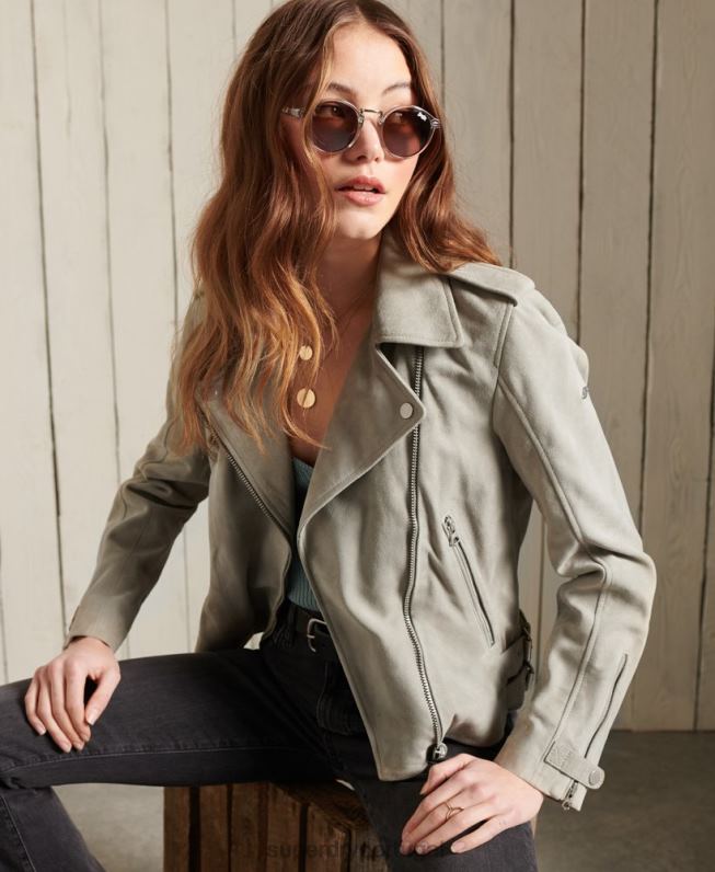 jaqueta de motociclista de camurça clássica mulheres creme roupas Superdry 2208H5668