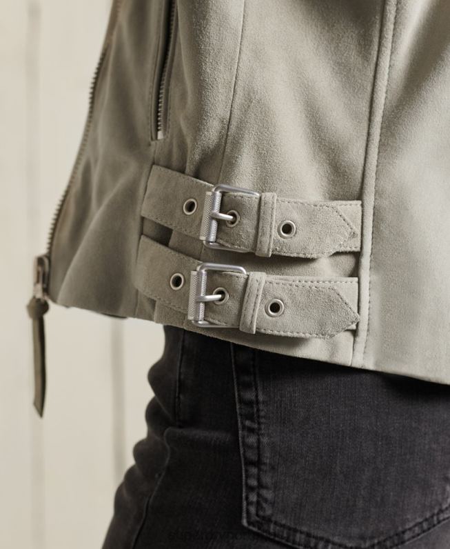 jaqueta de motociclista de camurça clássica mulheres creme roupas Superdry 2208H5668