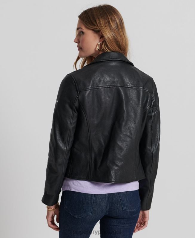 jaqueta de motociclista de couro mulheres preto roupas Superdry 2208H3844