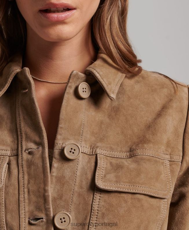 jaqueta de safári de camurça studios mulheres bege roupas Superdry 2208H3522