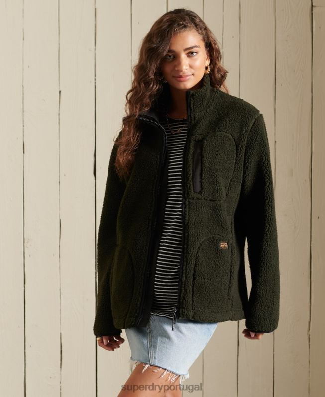 jaqueta de trabalho sherpa oversized mulheres verde roupas Superdry 2208H5725