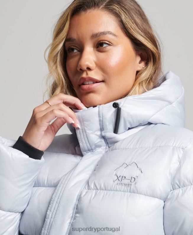 jaqueta esportiva com brilho e capuz mulheres azul claro roupas Superdry 2208H3690