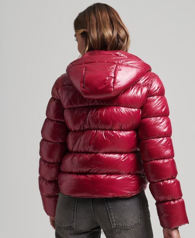 jaqueta esportiva com brilho e capuz mulheres rosa roupas Superdry 2208H3607