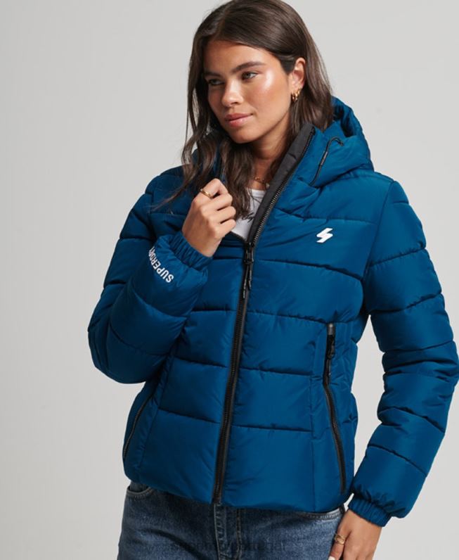jaqueta esportiva com capuz espírito mulheres azul roupas Superdry 2208H3723