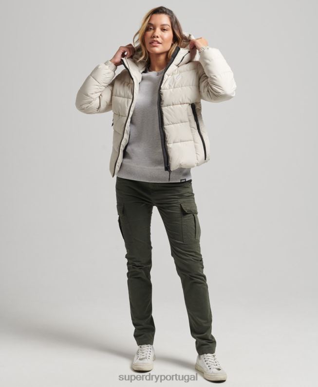 jaqueta esportiva com capuz espírito mulheres bege roupas Superdry 2208H3725