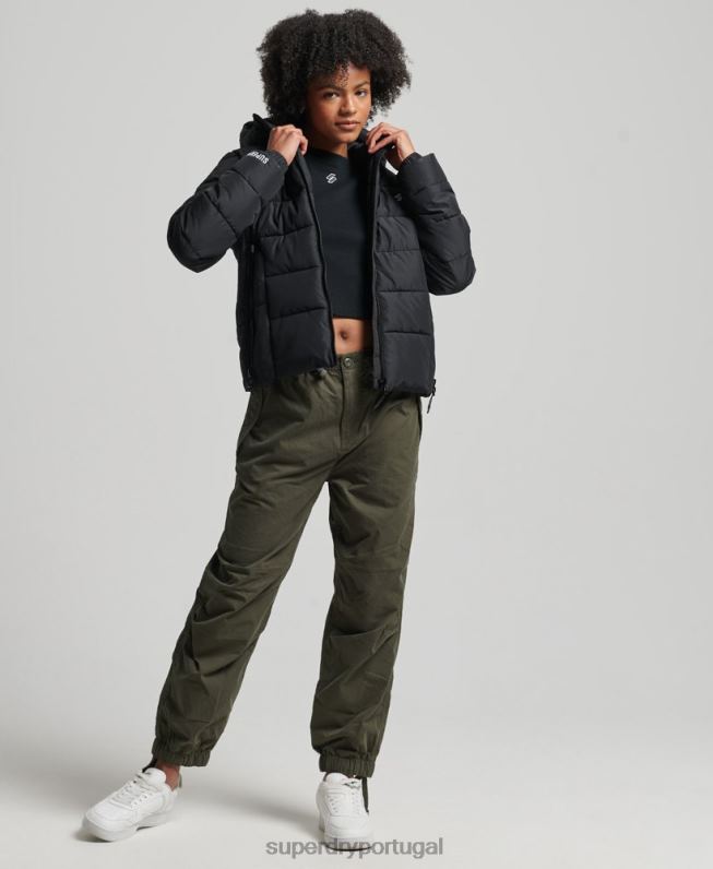 jaqueta esportiva com capuz espírito mulheres preto roupas Superdry 2208H3739