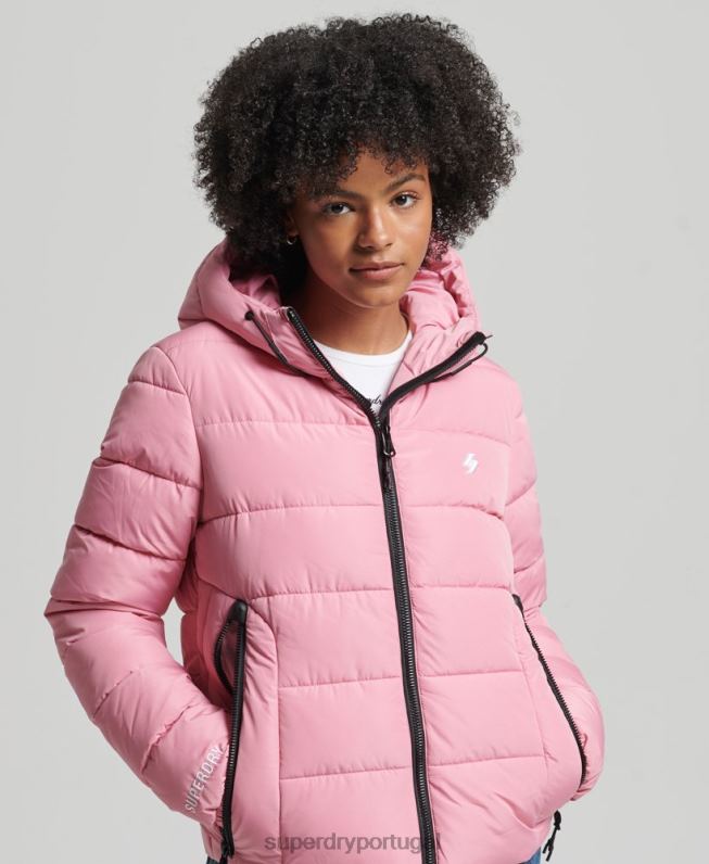 jaqueta esportiva com capuz espírito mulheres rosa roupas Superdry 2208H3802