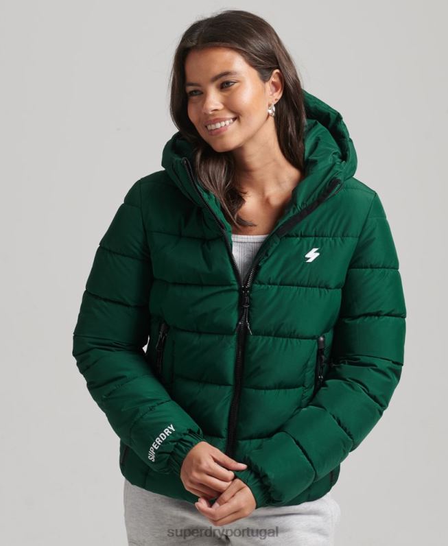 jaqueta esportiva com capuz espírito mulheres verde roupas Superdry 2208H3724