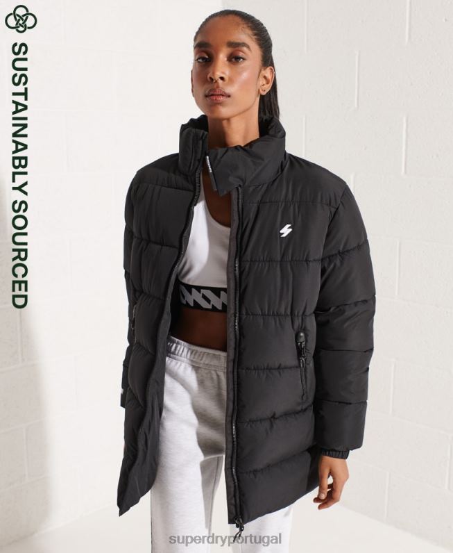 jaqueta esportiva longline mulheres preto roupas Superdry 2208H5527