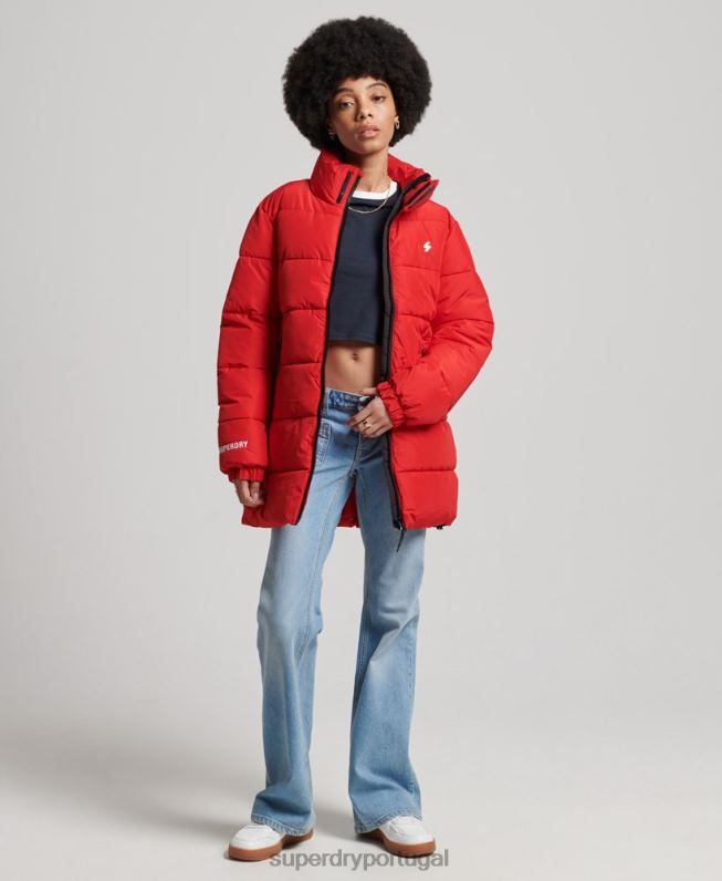 jaqueta esportiva longline mulheres vermelho roupas Superdry 2208H5640