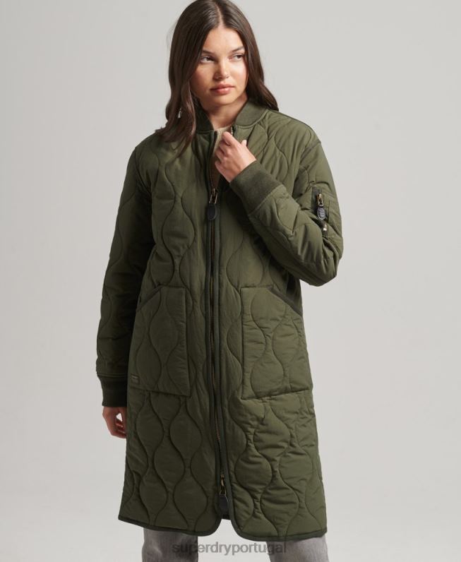 jaqueta forro acolchoado longline mulheres caqui roupas Superdry 2208H5497