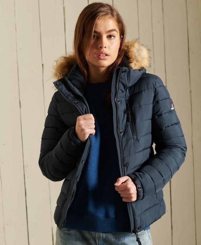 jaqueta fuji de pele sintética clássica mulheres marinha roupas Superdry 2208H3767