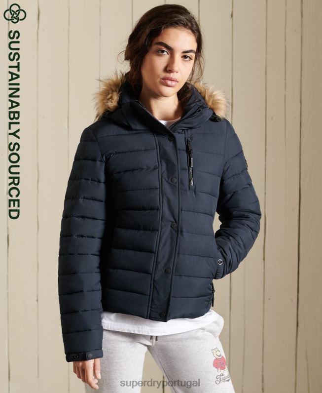 jaqueta fuji de pele sintética clássica mulheres marinha roupas Superdry 2208H3818