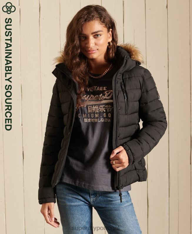 jaqueta fuji de pele sintética clássica mulheres preto roupas Superdry 2208H3741
