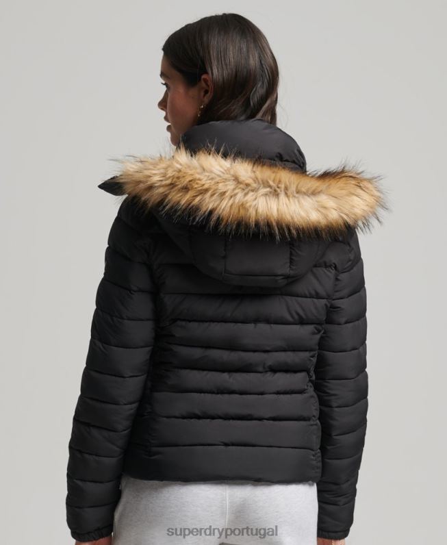 jaqueta fuji de pele sintética clássica mulheres preto roupas Superdry 2208H3766