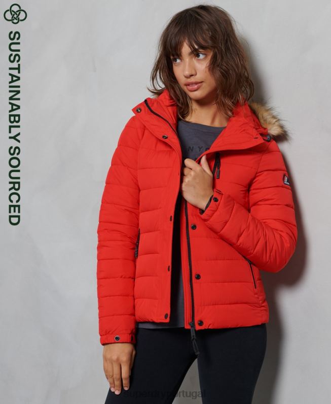 jaqueta fuji de pele sintética clássica mulheres vermelho roupas Superdry 2208H5542