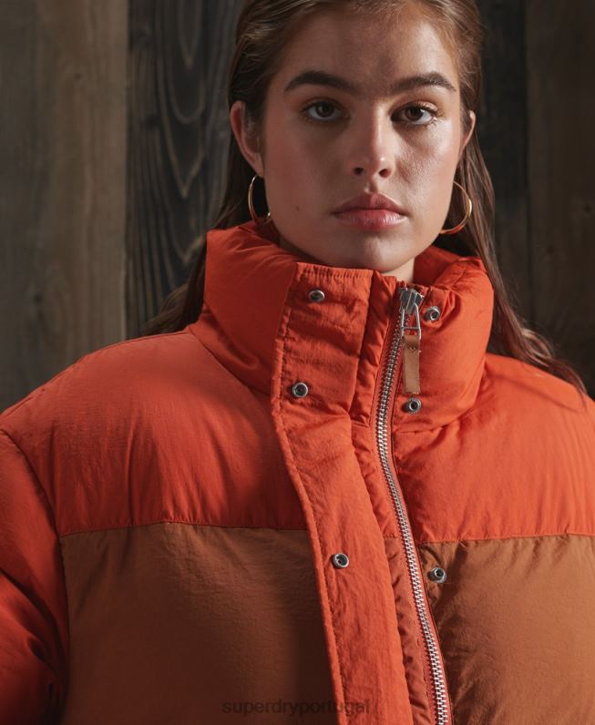 jaqueta funil dry down edição limitada mulheres laranja roupas Superdry 2208H5695