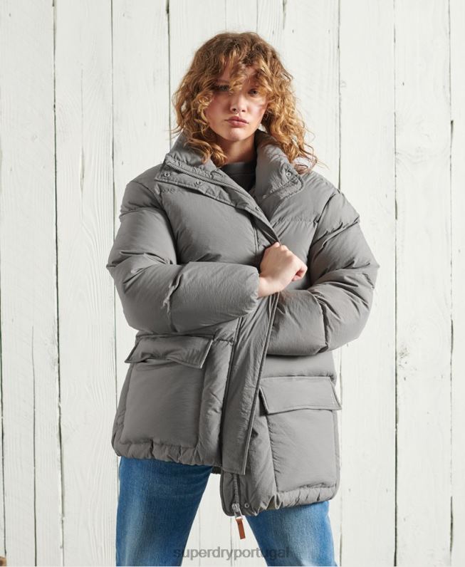 jaqueta funil dry down edição limitada mulheres prata roupas Superdry 2208H5696