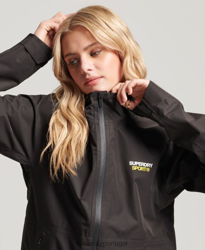 jaqueta impermeável mulheres preto roupas Superdry 2208H3625