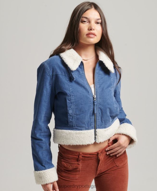 jaqueta indie forrada borg mulheres azul roupas Superdry 2208H5557