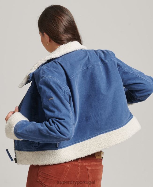 jaqueta indie forrada borg mulheres azul roupas Superdry 2208H5557