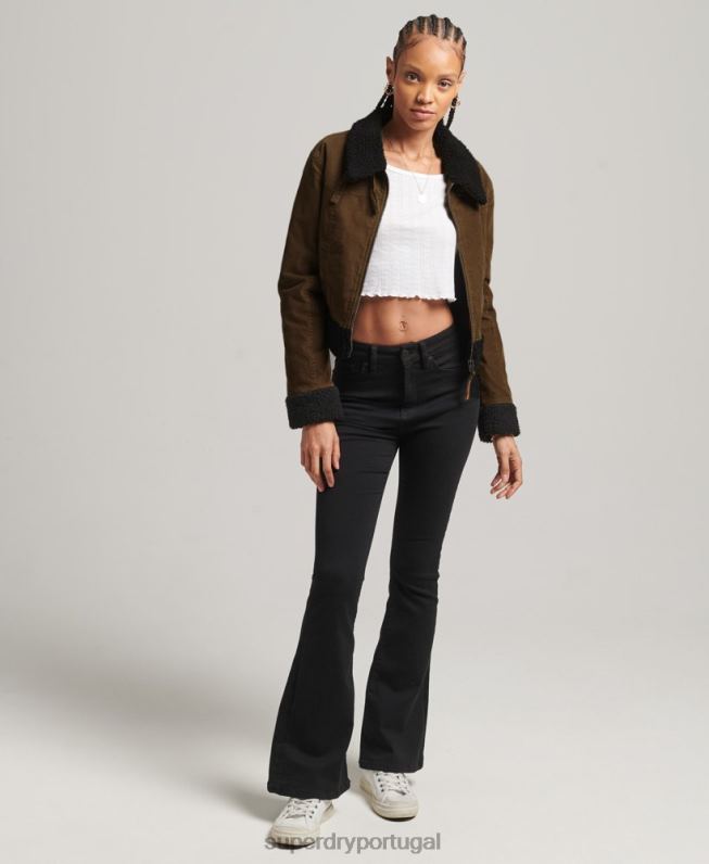 jaqueta indie forrada borg mulheres marrom roupas Superdry 2208H5438