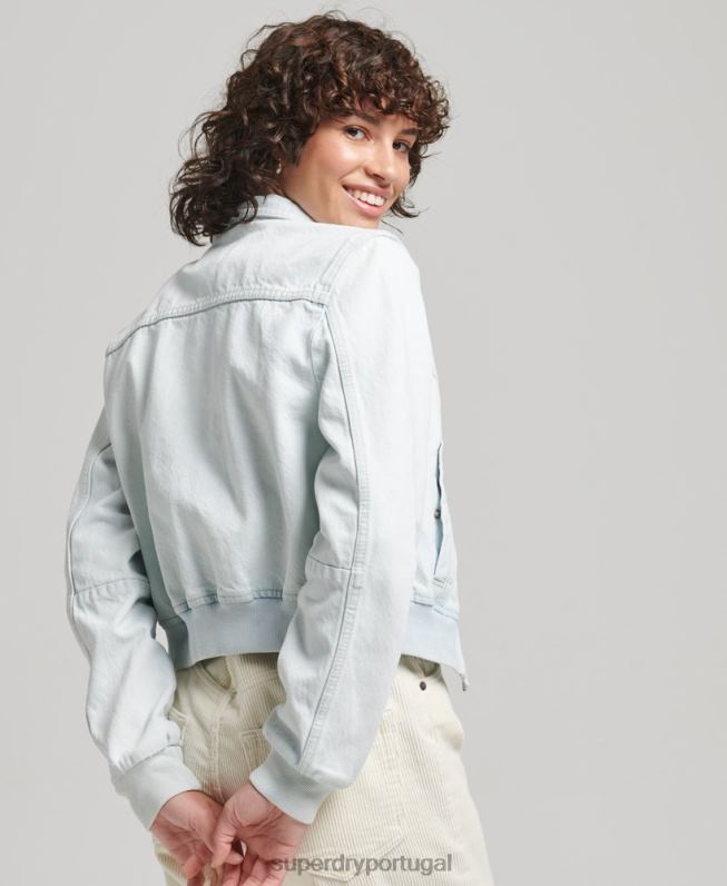 jaqueta jeans clube indie mulheres azul claro roupas Superdry 2208H3552