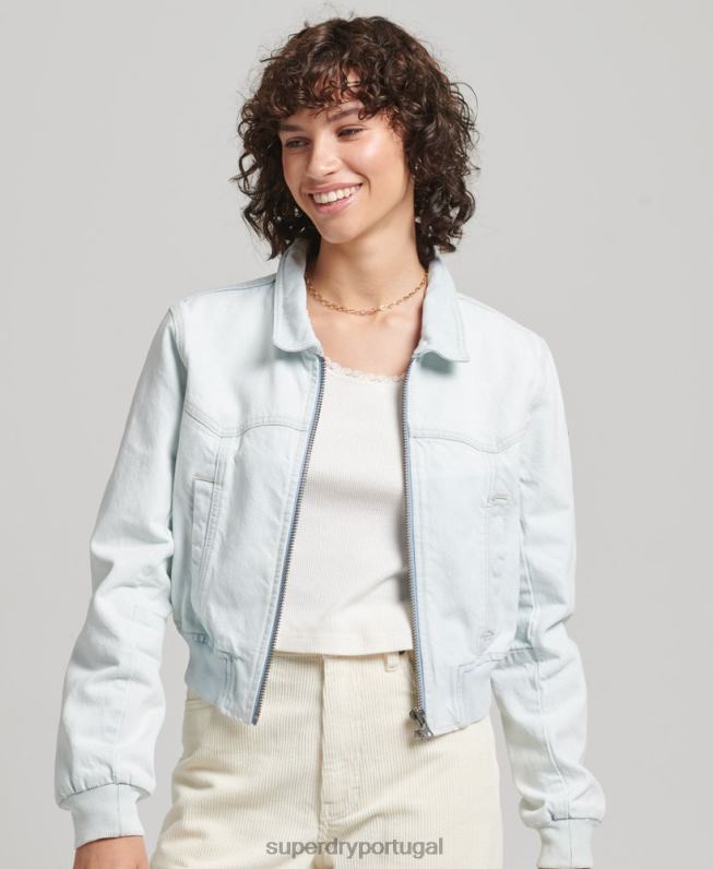 jaqueta jeans clube indie mulheres azul claro roupas Superdry 2208H3552