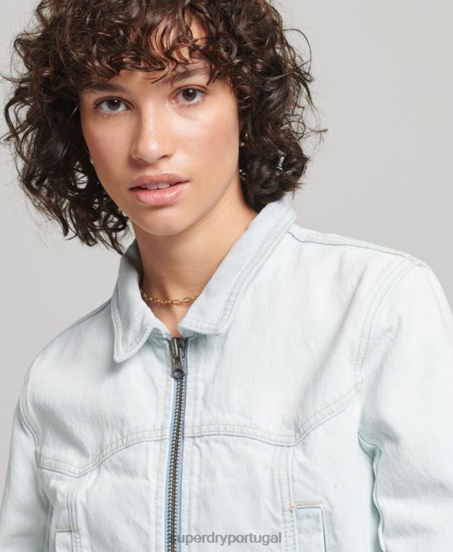 jaqueta jeans clube indie mulheres azul claro roupas Superdry 2208H3552