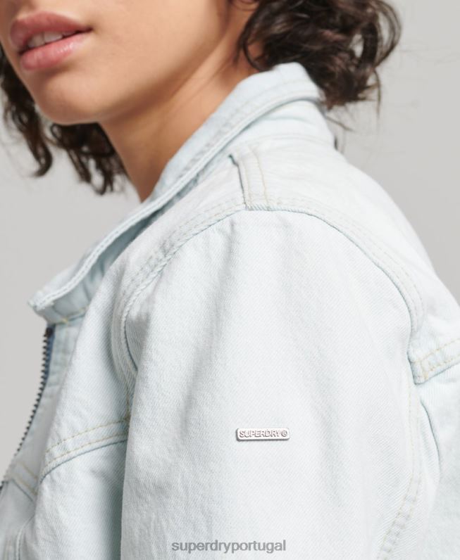 jaqueta jeans clube indie mulheres azul claro roupas Superdry 2208H3552