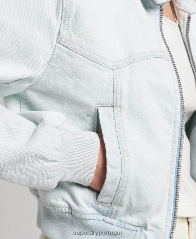 jaqueta jeans clube indie mulheres azul claro roupas Superdry 2208H3552