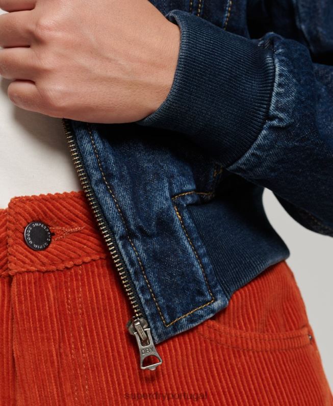 jaqueta jeans clube indie mulheres azul escuro roupas Superdry 2208H3589