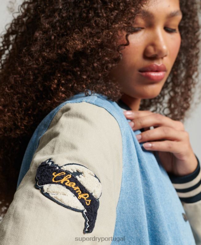 jaqueta jeans vintage mulheres azul claro roupas Superdry 2208H3514