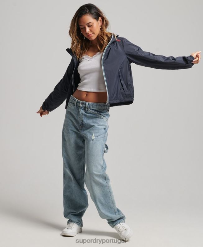 jaqueta leve code standard logo mulheres marinha roupas Superdry 2208H3540