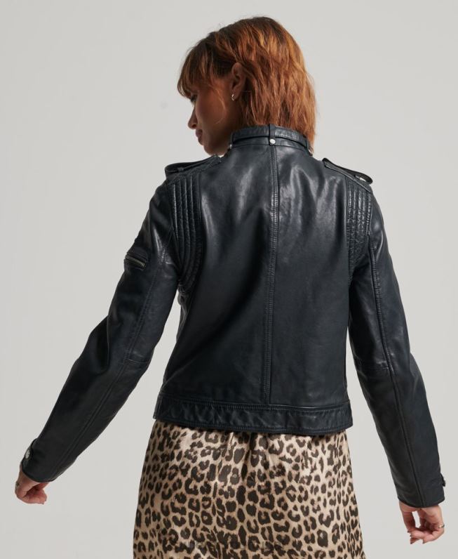 jaqueta moto racer de couro vintage mulheres cinza escuro roupas Superdry 2208H2042