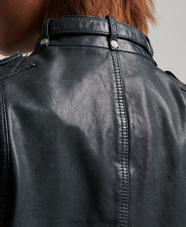 jaqueta moto racer de couro vintage mulheres cinza escuro roupas Superdry 2208H2042