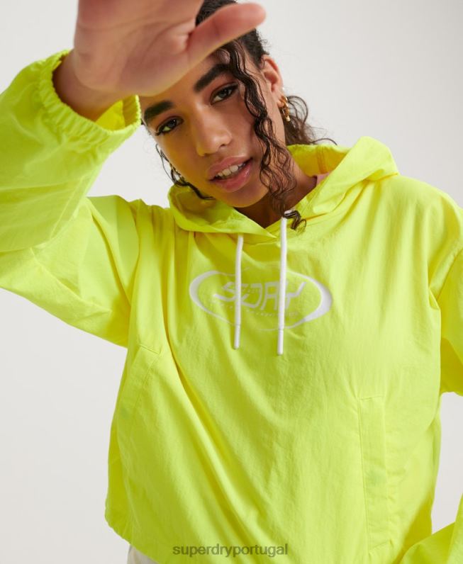 jaqueta packaway cropped neon mulheres amarelo roupas Superdry 2208H3850