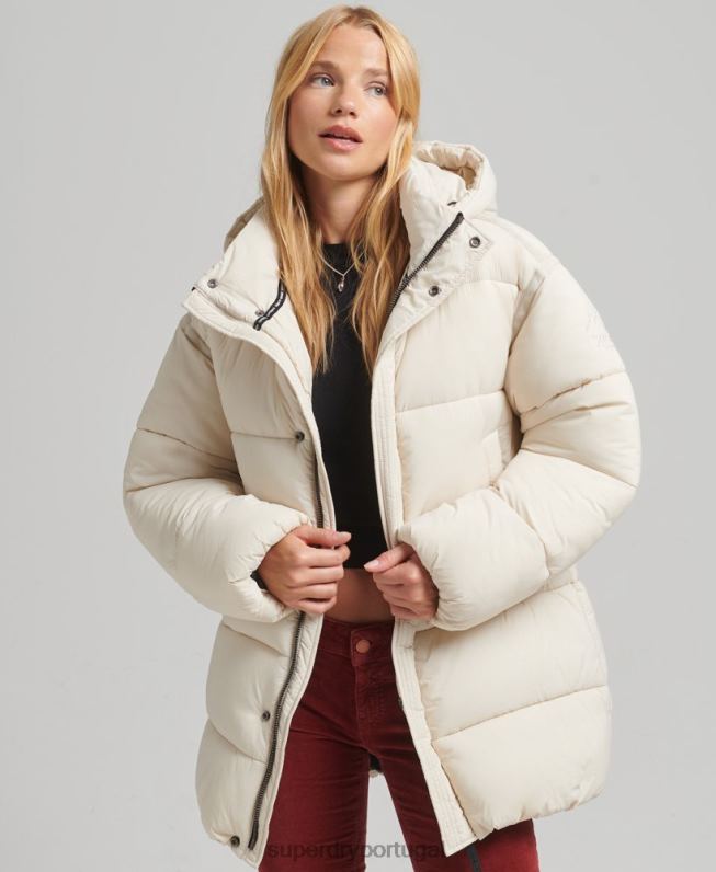 jaqueta parka acolchoada casulo xpd mulheres creme roupas Superdry 2208H5496