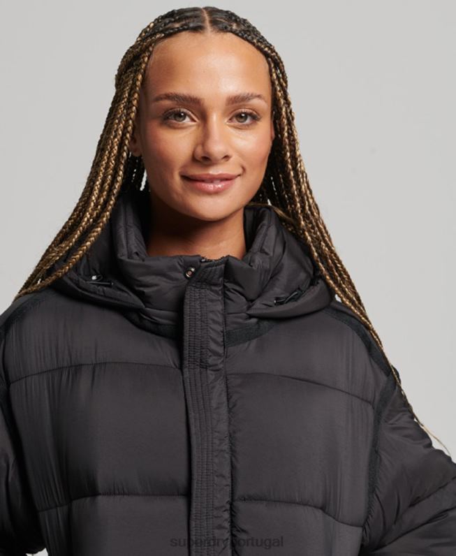jaqueta parka acolchoada casulo xpd mulheres preto roupas Superdry 2208H5435