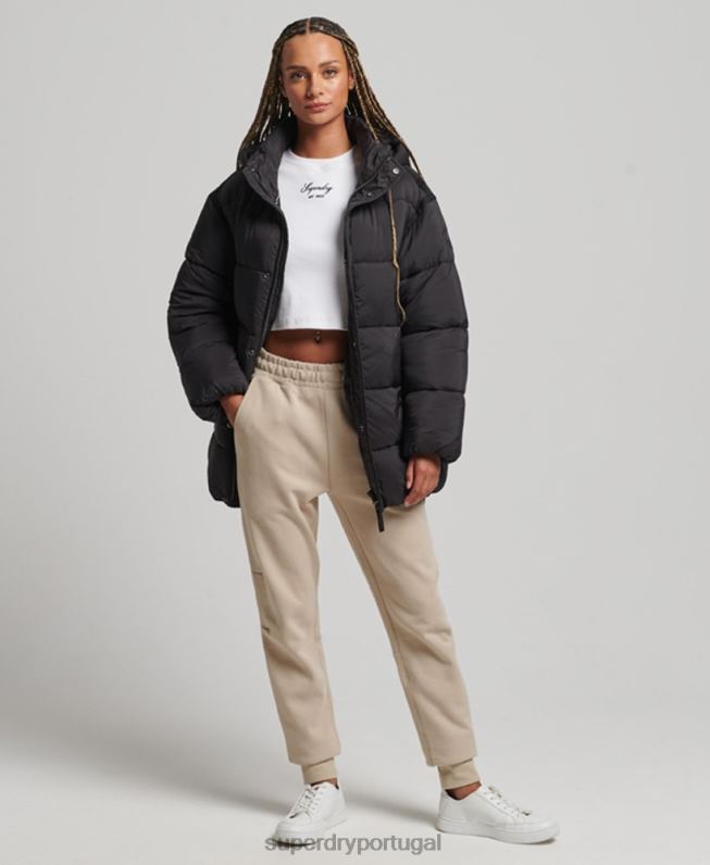 jaqueta parka acolchoada casulo xpd mulheres preto roupas Superdry 2208H5435