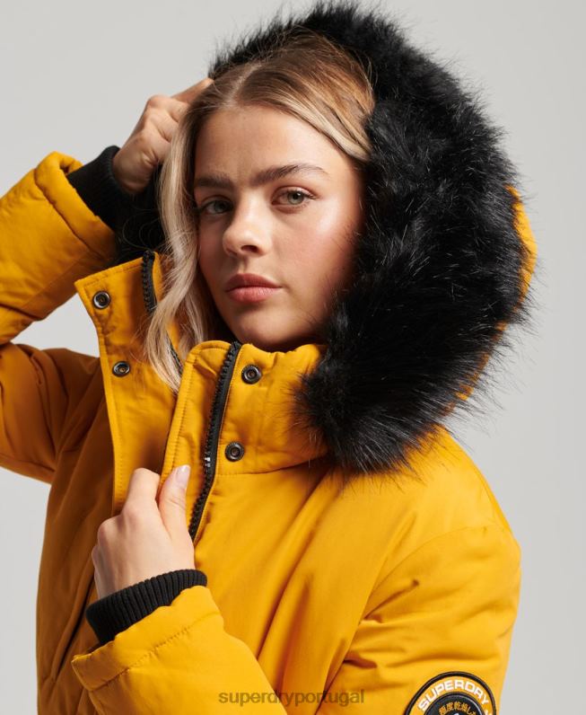 jaqueta parka ashley everest mulheres amarelo roupas Superdry 2208H5740