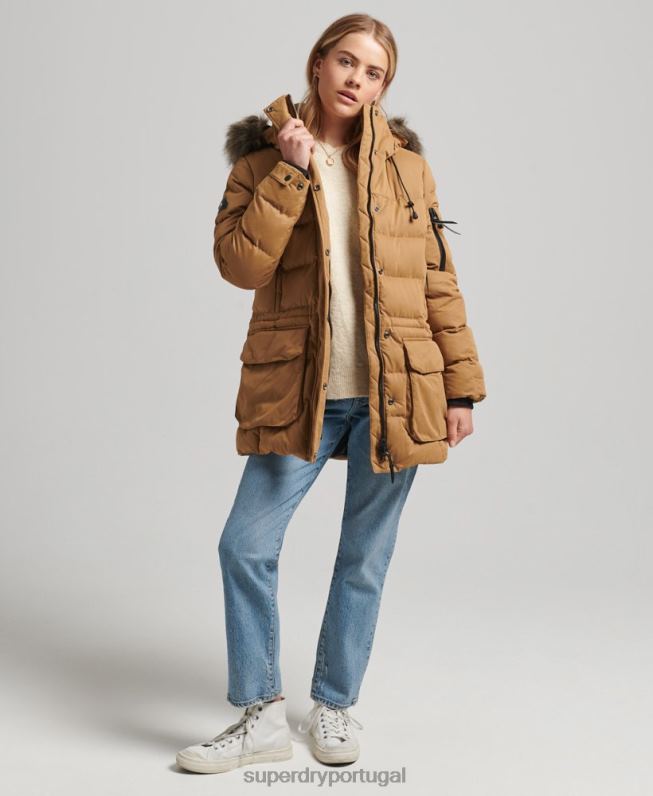 jaqueta parka microfibra expedição mulheres marrom roupas Superdry 2208H3654