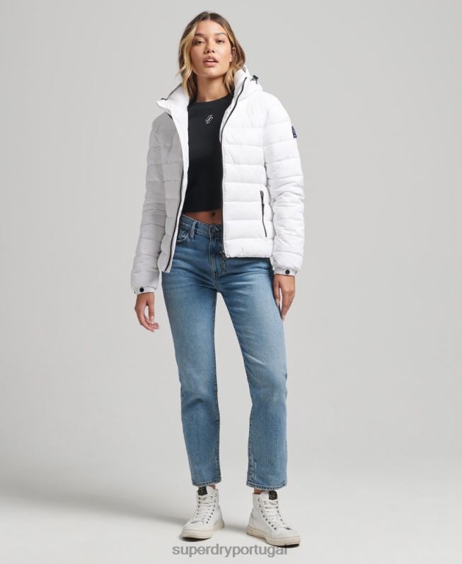 jaqueta puffer clássico com capuz mulheres branco roupas Superdry 2208H3712