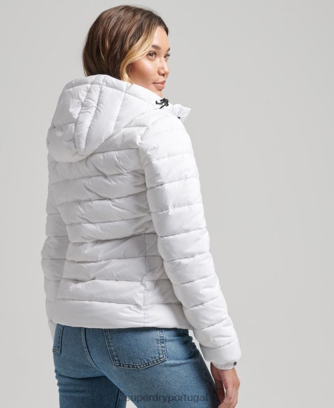 jaqueta puffer clássico com capuz mulheres branco roupas Superdry 2208H3712