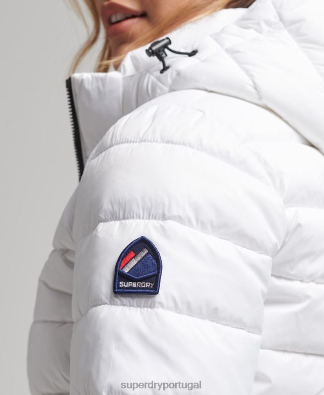 jaqueta puffer clássico com capuz mulheres branco roupas Superdry 2208H3712